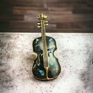 Black Enamel Violin Brooch